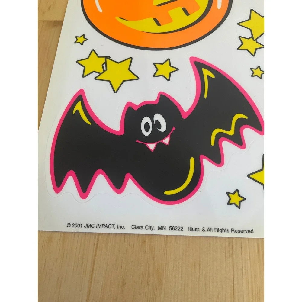 Vintage 2001 Classic Clings Fluorescent Halloween Window Decals Bats Pumpkins
